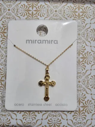Colgante Cruz Acero Dorado Miramira