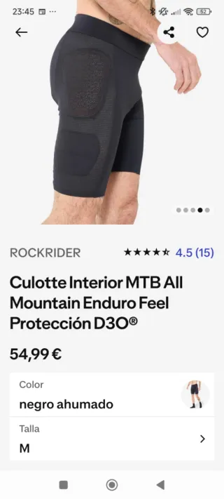 Culotte Rockrider con protección D3O para ciclismo