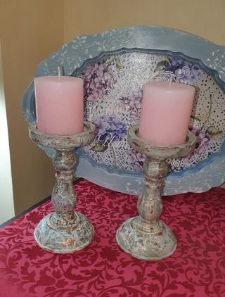 Juego 2 Candelabros Vintage Rosa