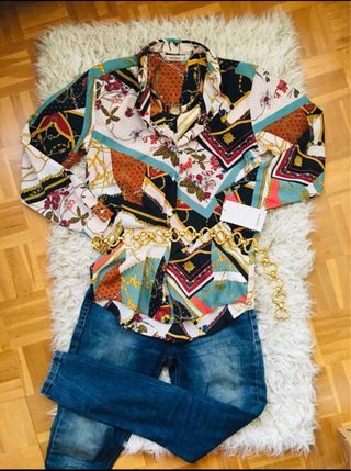 Camisa Zara Estampada Multicolor Talla S