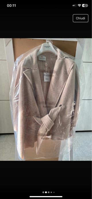 Cappotto/Mantella corto beige, con cintura - 46/48