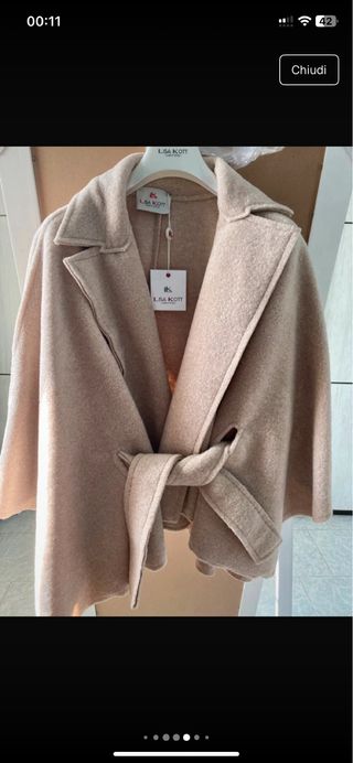 Cappotto/Mantella corto beige, con cintura - 46/48