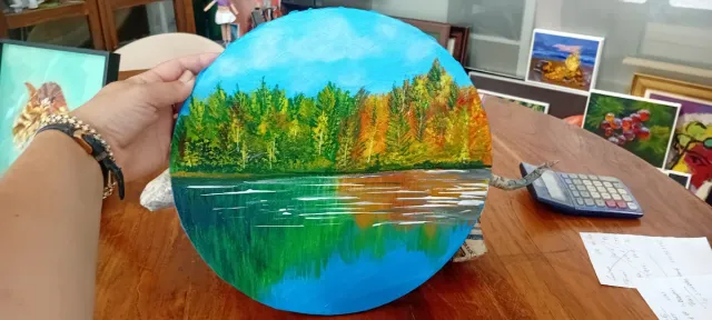 Cuadro redondo paisaje acuático