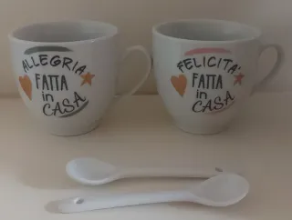 Set 2 Tazze + 2 Cucchiaini in porcellana "ETM"