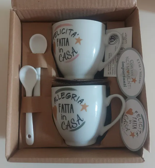 Set 2 Tazze + 2 Cucchiaini in porcellana "ETM"