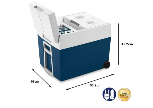 Mobicool Nevera portátil azul y blanca con ruedas