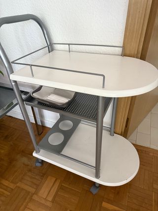 Mesa camarera auxiliar blanca y gris