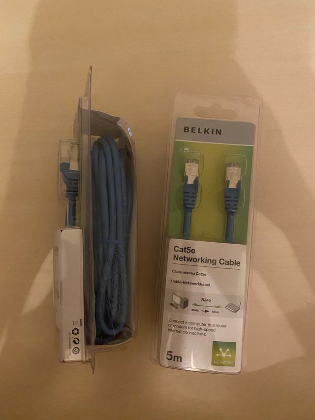2 Cables de Red Ethernet Cat5e Belkin Azules