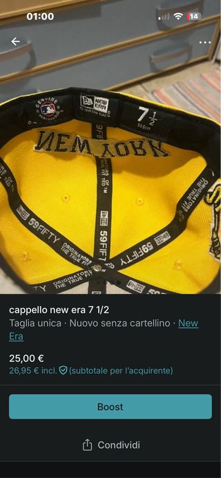 Cappello New Era Yankees 7 1/2 Giallo