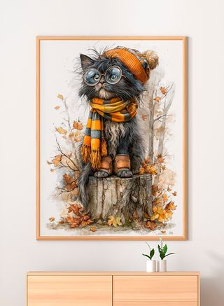 Cat in Autumn Decorative Art Poster Print
