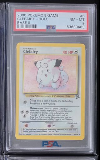Clefairy Base Set II 2000 Holo PSA 8
