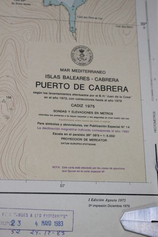 Carta de navegación Puerto de Cabrera. 1975. 1:5000. 58 x 74 cm aprox.