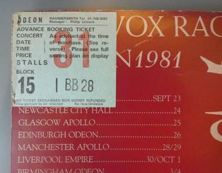 Programa y Entrada ULTRAVOX Tour RAGE IN EDEN 1981
