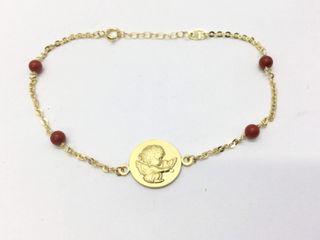 pulsera oro 18k con piedra con coral