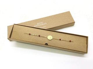 pulsera oro 18k con piedra con coral