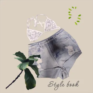 Conjunto Shein Top Lentejuelas y Shorts Vaqueros