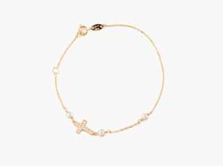 Pulsera Comunión Cruz Perlas Oro