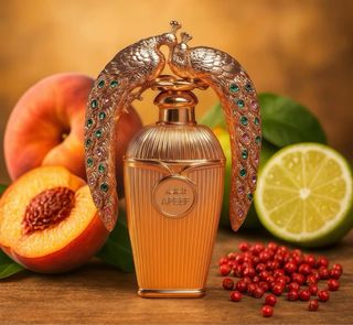 Perfume Lattafa Aféef Dorado con Pavos Reales