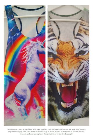 Lote 2 Camisetas Mujer T L Unicornio + Tigre