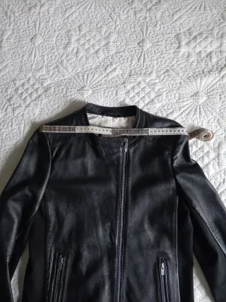 Cazadora Piel Mango Negra Mujer