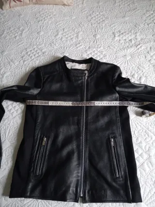 Cazadora Piel Mango Negra Mujer