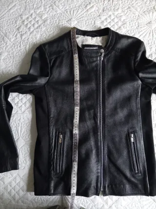 Cazadora Piel Mango Negra Mujer