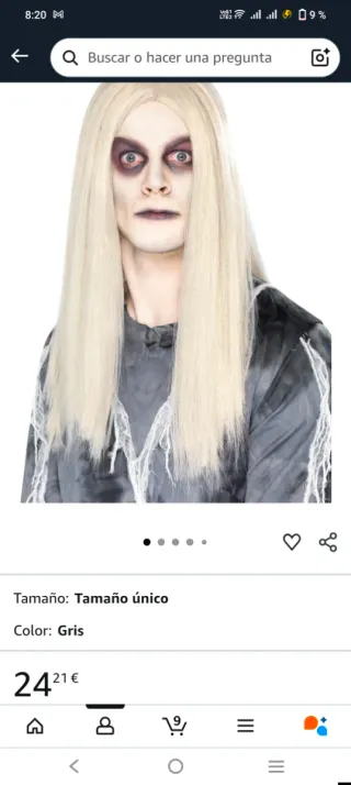 Peluca larga blanca fantasma Halloween