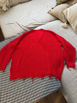 Jersey Rojo Punto Desgastado Talla L