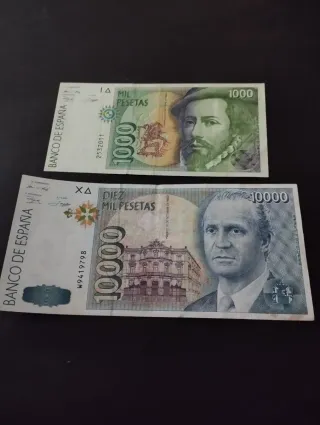 Billetes españoles antiguos 1000 y 10000 pesetas