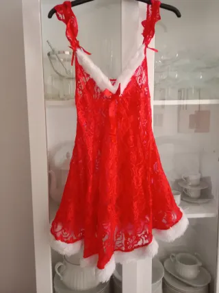 Camisón Mamá Noel encaje rojo