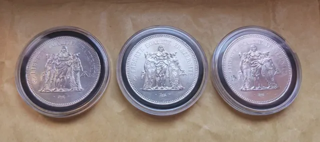 3 Monedas 50 Francos Hércules 1974, 76, 77