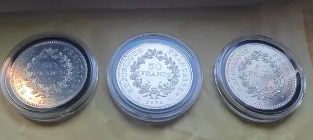 3 Monedas 50 Francos Hércules 1974, 76, 77