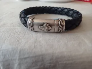 Pulsera trenzada cuero cierre plata