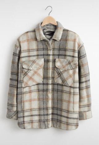 Sobrecamisa Zara cuadros beige y gris