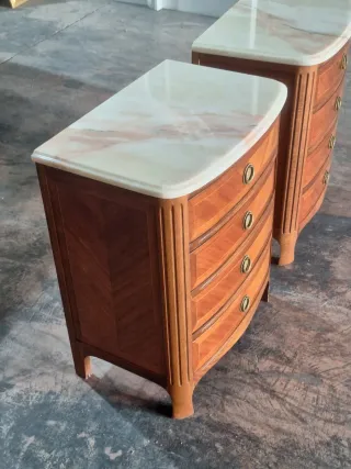 2 Mesitas de Noche Madera y Mármol