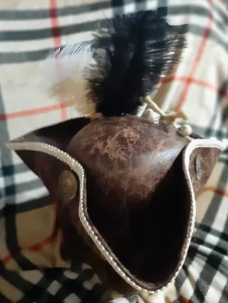 Cappello Pirata Marrone con Teschi e Piume