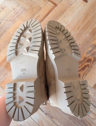 Botines Zara piel ante cordones beige