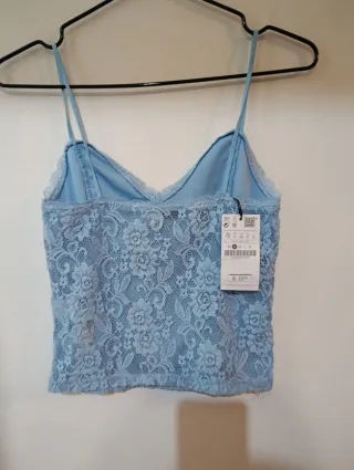 Camiseta de encaje azul