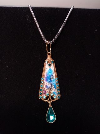 Collar Colgante Flor Lirio Art Nouveau Azul Dorado