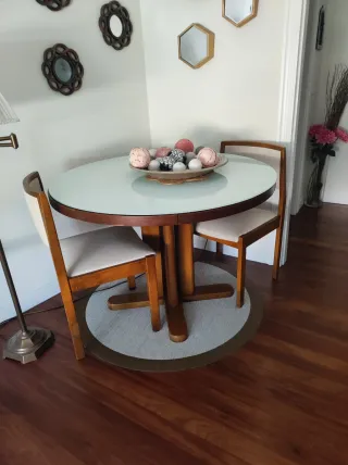 Mesa redonda extensible madera maciza 4 sillas