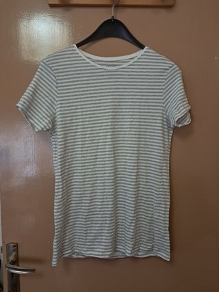 Camiseta Primark Rayas Gris y Blanca Talla L