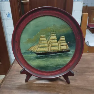 Plato decorativo madera barco vela