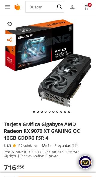 Tarjeta Gráfica Gigabyte RX 9070 XT PRECINTADO