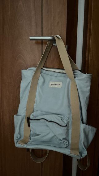 Mochila Miss Wood azul y beige