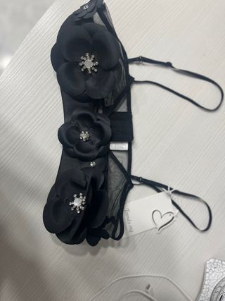 Bralette nero con fiori e strass