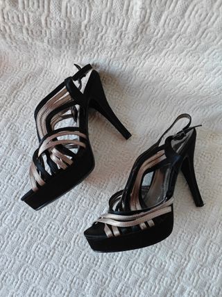 Zapatos tacón negros plateado talla 38 mujer