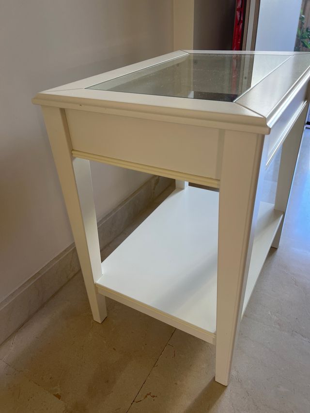 Mesita Ikea Cristal Madera Blanca