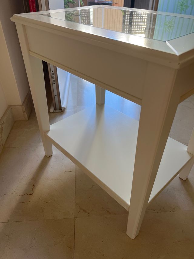 Mesita Ikea Cristal Madera Blanca
