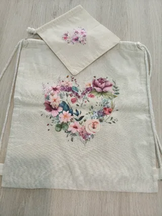 Mochila y bolsa algodón floral