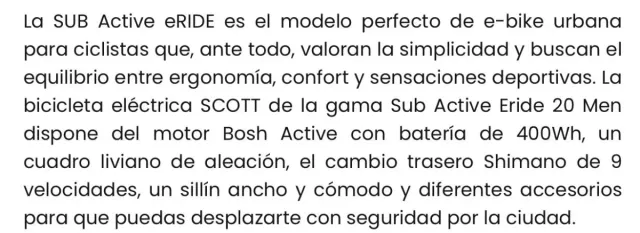 Bicicleta Eléctrica Scott SUB Active eride 20 men